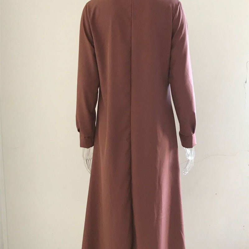 Elegant V - Neck Maxi Dress with Drawstring Design | Contemporary Modest Wear (MS121) - Mariam's Collection