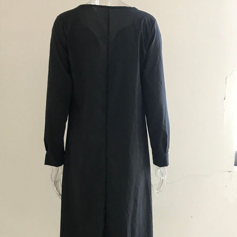 Elegant V - Neck Maxi Dress with Drawstring Design | Contemporary Modest Wear (MS121) - Mariam's Collection