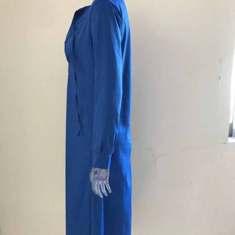 Elegant V - Neck Maxi Dress with Drawstring Design | Contemporary Modest Wear (MS121) - Mariam's Collection