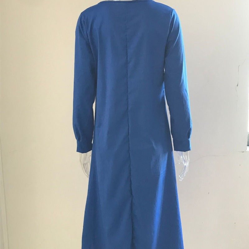 Elegant V - Neck Maxi Dress with Drawstring Design | Contemporary Modest Wear (MS121) - Mariam's Collection