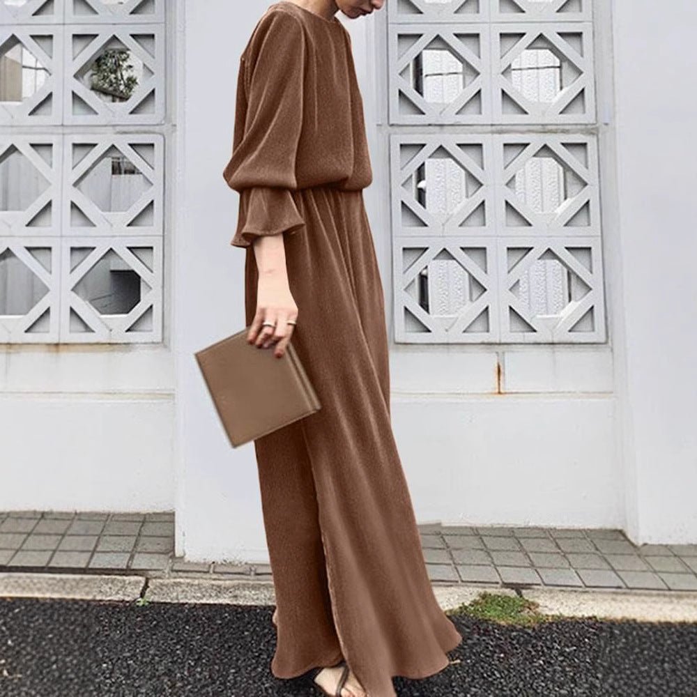 Elegant Vintage Solid Color Maxi Dress | Cinched Waist Long Abaya