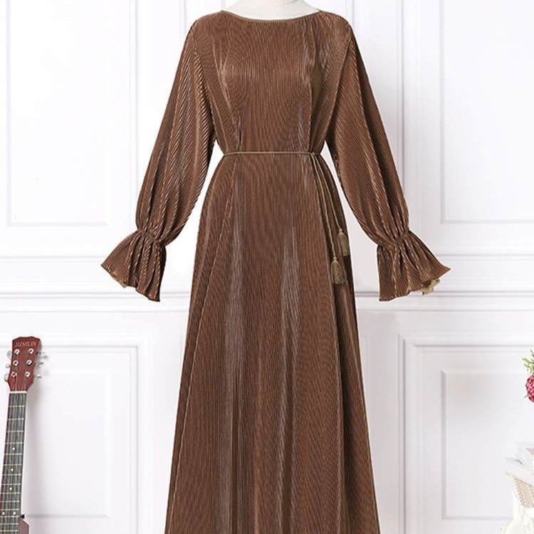 Elegant Vintage Solid Color Maxi Dress | Cinched Waist Long Abaya
