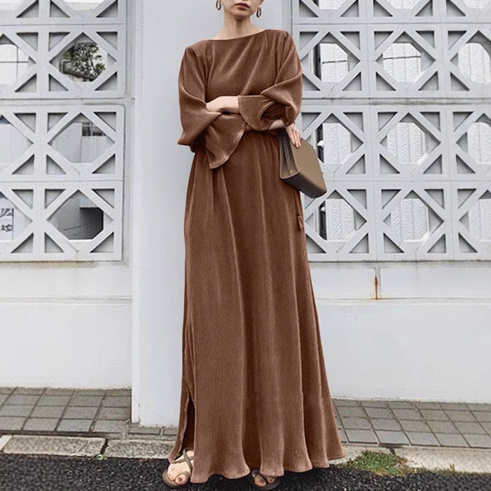 Elegant Vintage Solid Color Maxi Dress | Cinched Waist Long Abaya