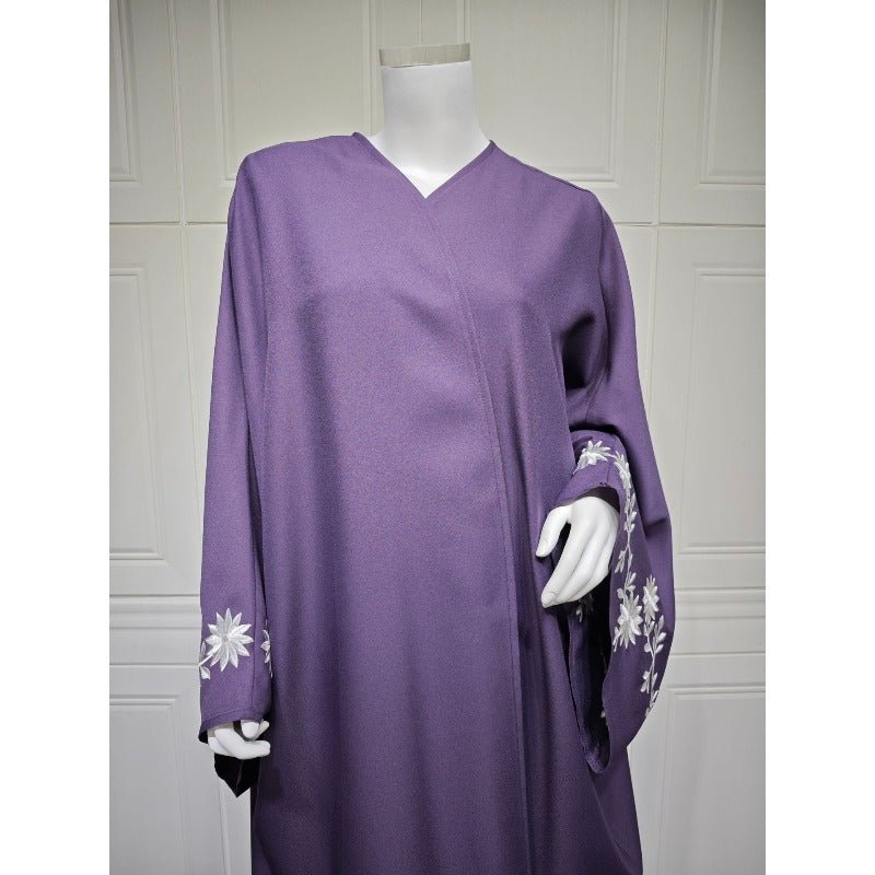 Embroidered Batwing Sleeve Abaya Set | Linen Blend Open Cardigan with Matching Hijab 2 - Piece(MOA233) - Mariam's Collection