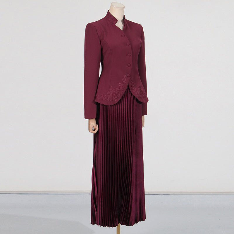 Embroidered Blazer & Pleated Skirt Set(MS214) - Mariam's Collection