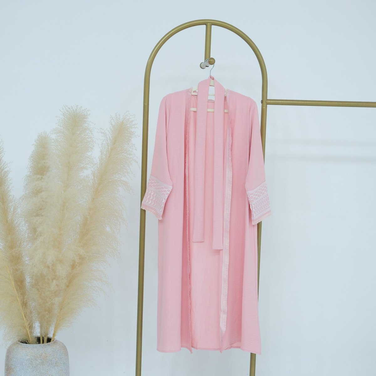 Embroidered Children's Abaya Set Pakistan Geometric Print Robe Abaya with Matching Belt. (MKG015) - Mariam's Collection