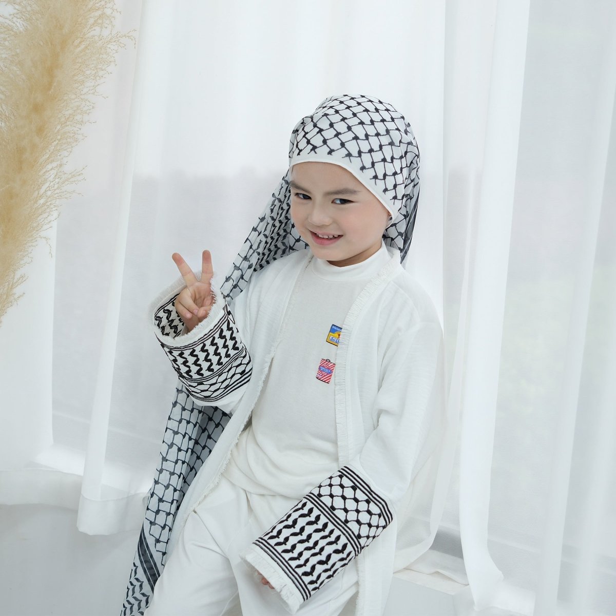 Embroidered Children's Abaya Set Pakistan Geometric Print Robe Abaya with Matching Belt. (MKG015) - Mariam's Collection