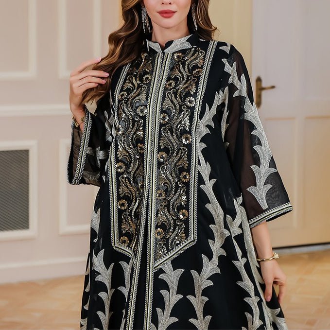 Luxury embellished evening kaftan in white with mandarin collar detail