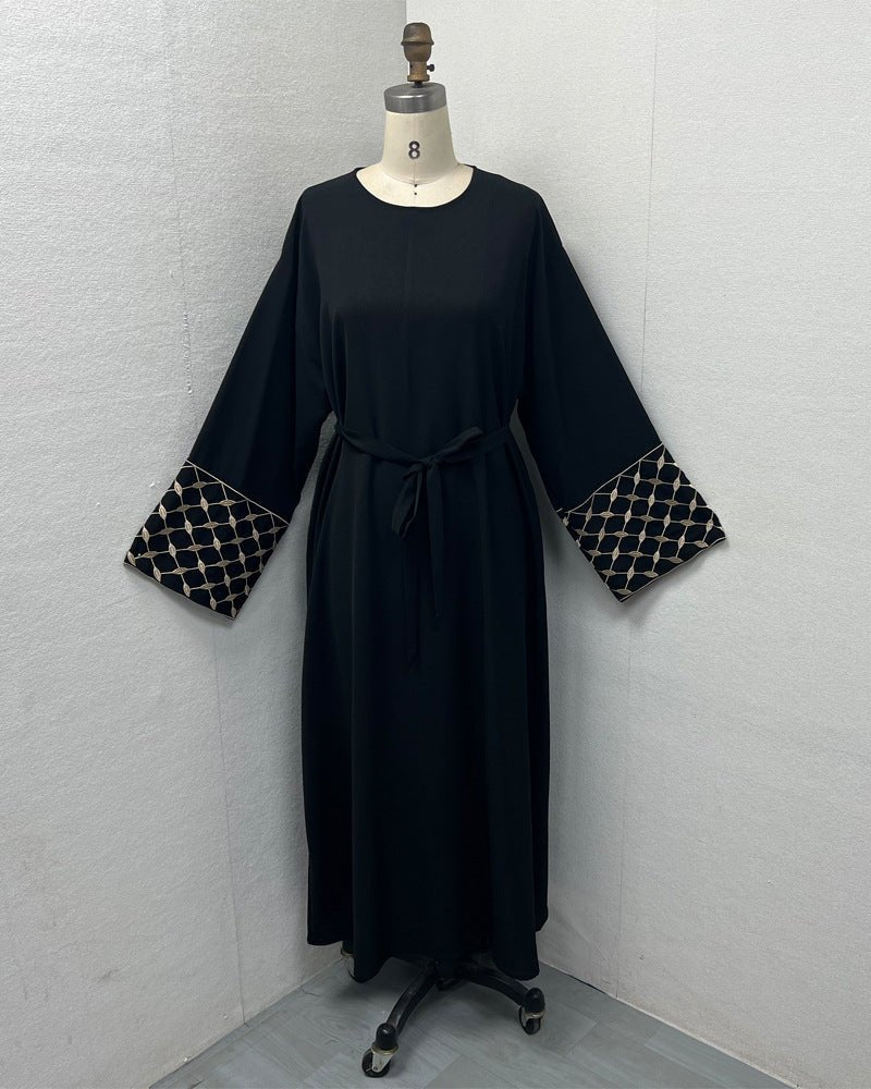Embroidered Pattern Abaya Robe Dress - Modest Muslim Long Sleeve Maxi with Detachable Belt(MA272) - Mariam's Collection