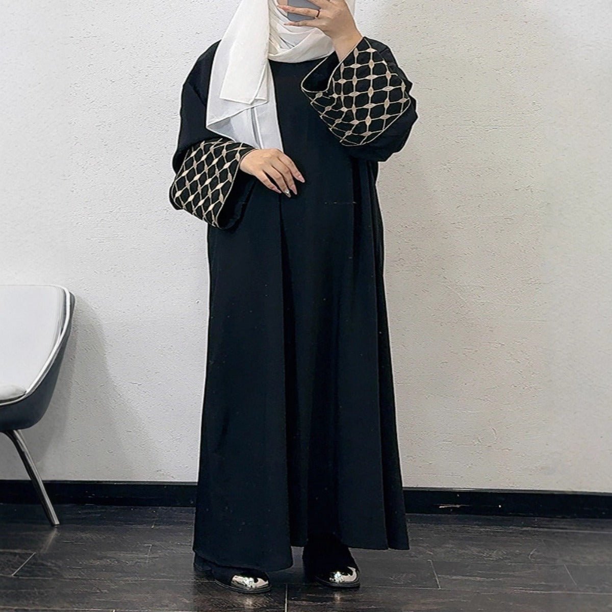 Embroidered Pattern Abaya Robe Dress - Modest Muslim Long Sleeve Maxi with Detachable Belt(MA272) - Mariam's Collection