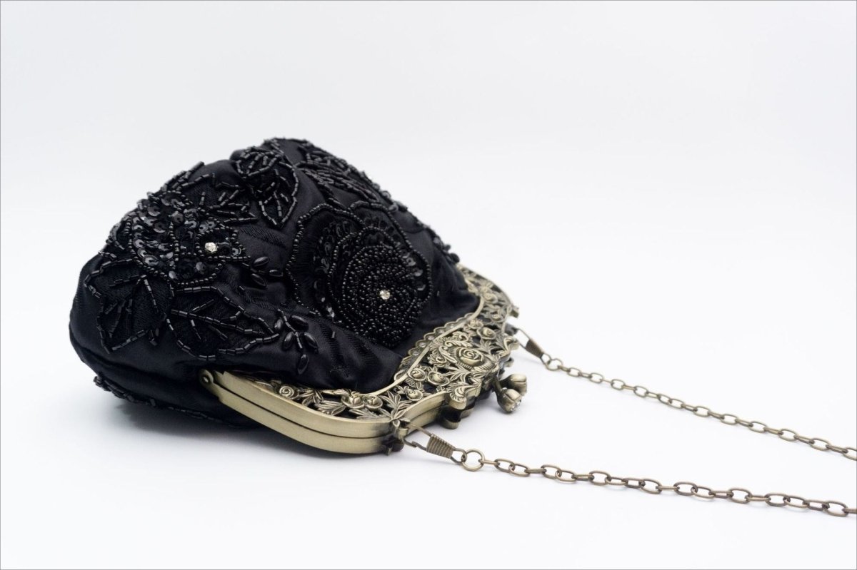 Embroidered Rose with Sequins Beads Evening Clutch Bag (MAC291) - Mariam's Collection