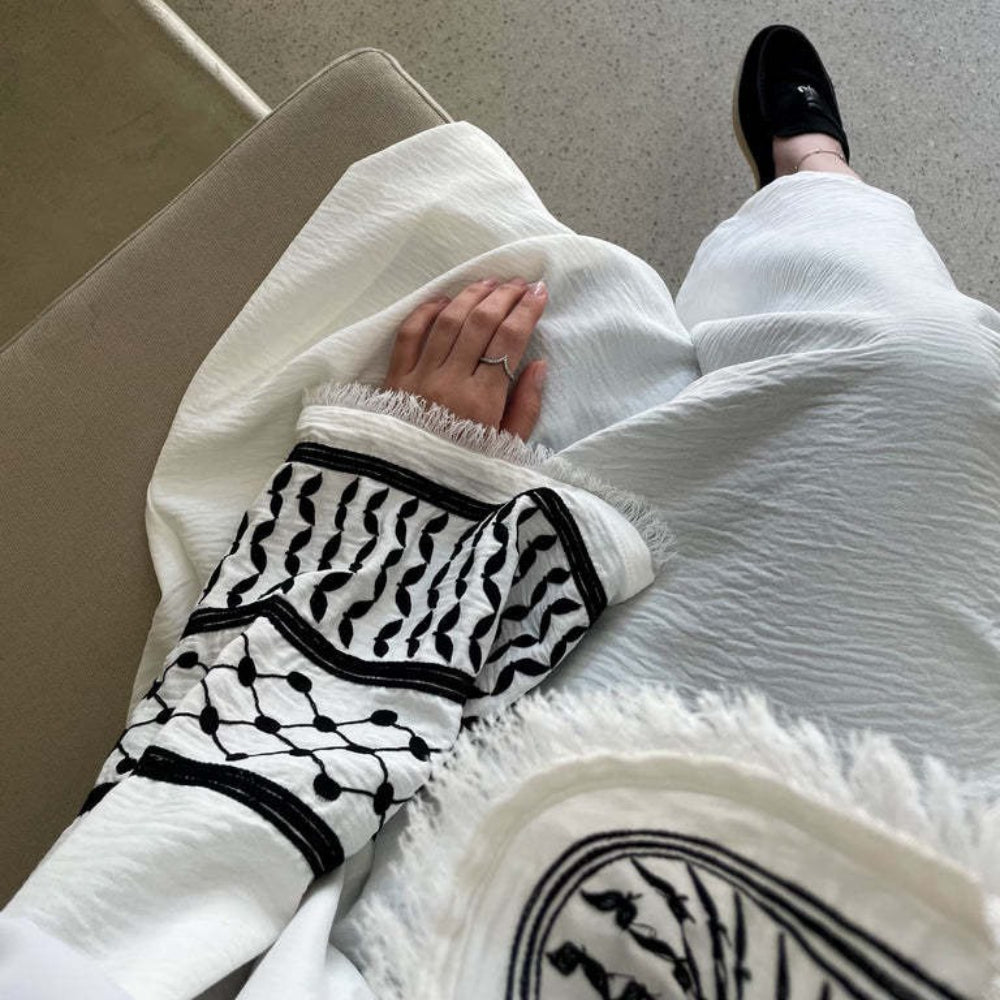 Embroidery Tassels Keffiyeh Abaya (MOA040) - Mariam's Collection