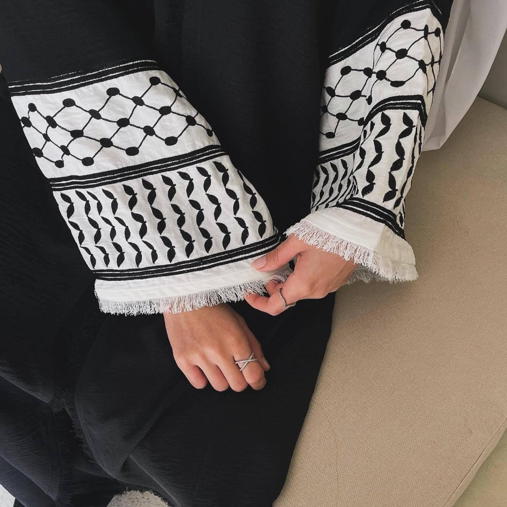 Embroidery Tassels Keffiyeh Abaya (MOA040) - Mariam's Collection