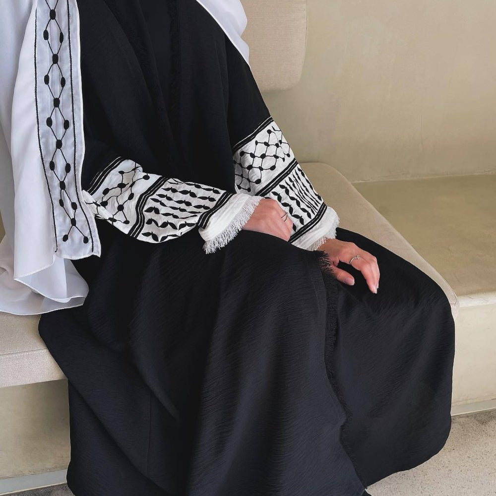 Embroidery Tassels Keffiyeh Abaya (MOA040) - Mariam's Collection
