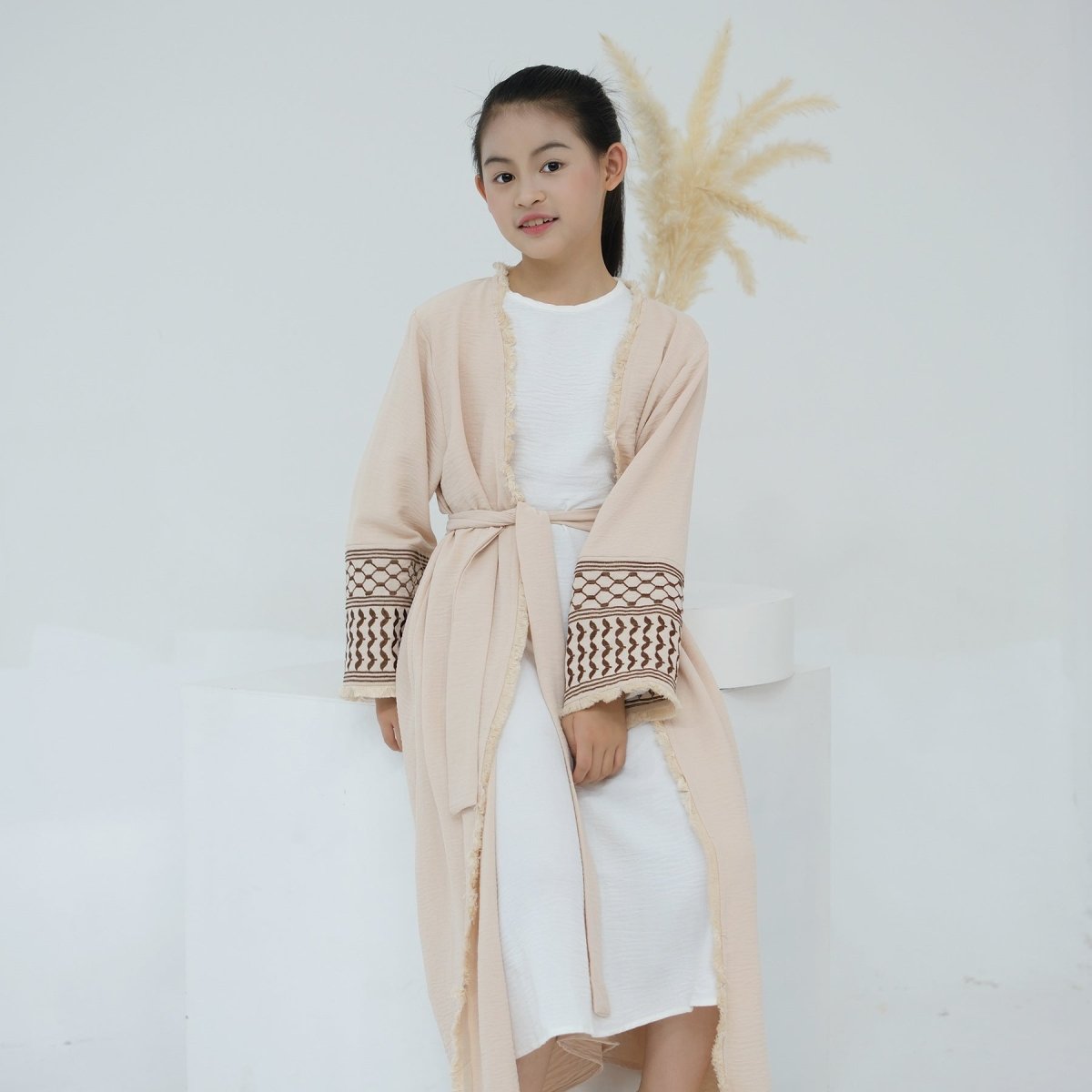 Embroidery Tassels Keffiyeh Children's Abaya (MKG014) - Mariam's Collection