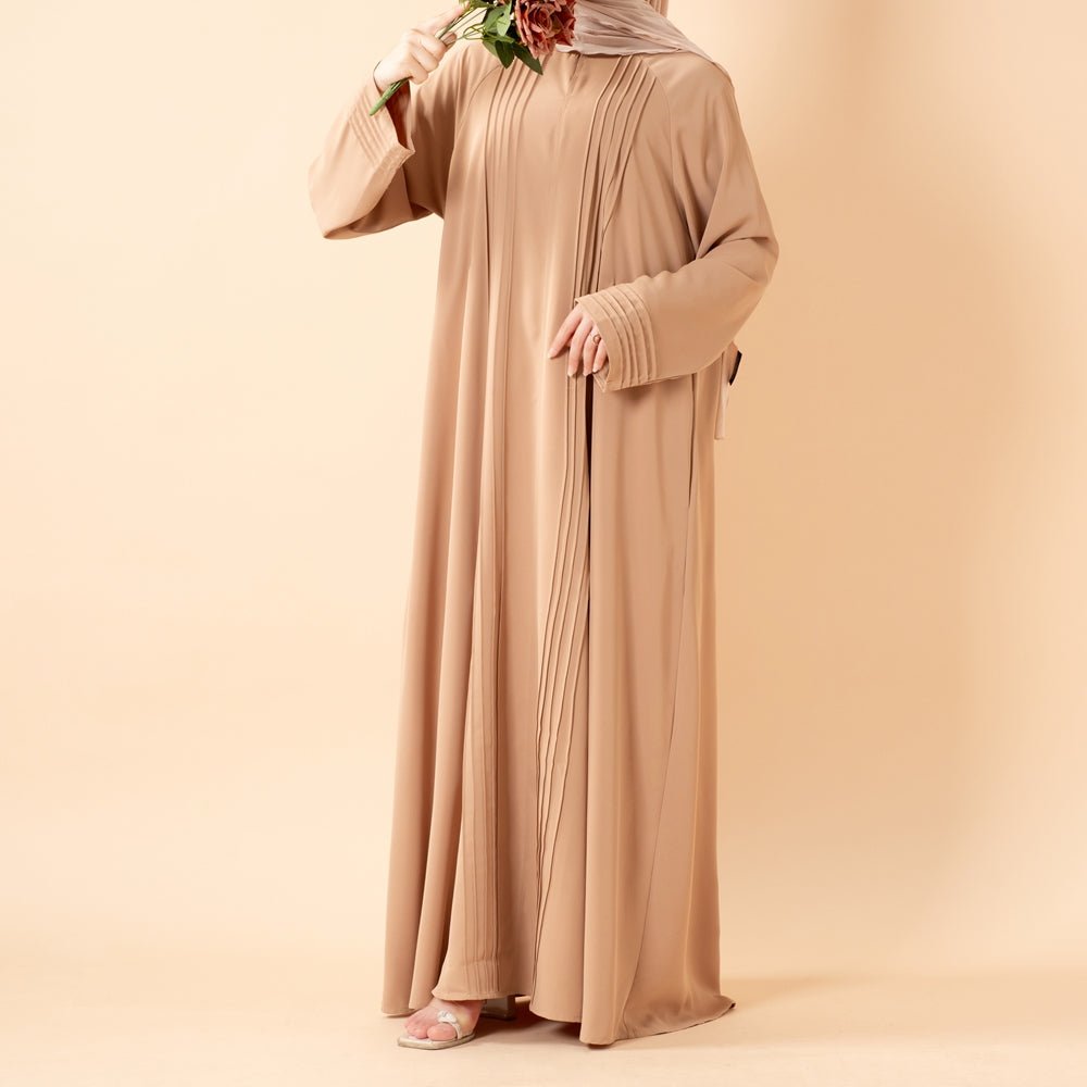 Essence Pleated Abaya – Sandstone Beige(MA254) - Mariam's Collection
