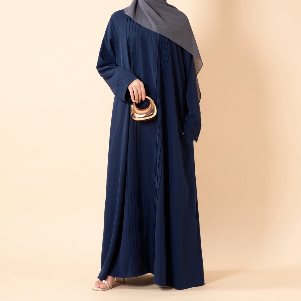 Elegant Pleated Maxi Dress Abaya | Long Sleeve Modest Dress with Hidden Pockets (MA254)