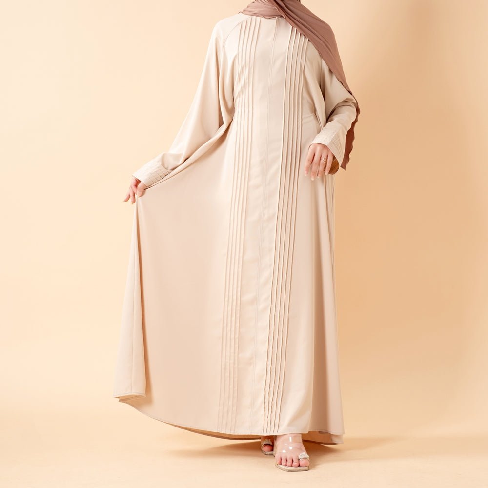 Essence Pleated Abaya – Sandstone Beige(MA254) - Mariam's Collection
