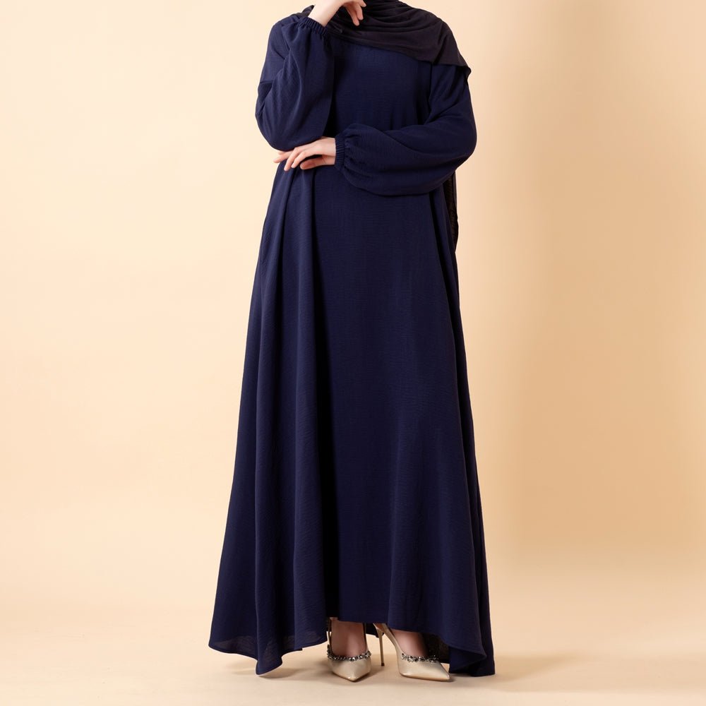 Lightweight modest maxi dress in forest olive with A-line skirt
