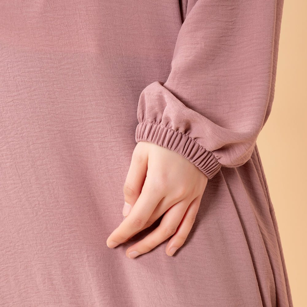 Soft crepe modest maxi dress designed for all-season everyday wear