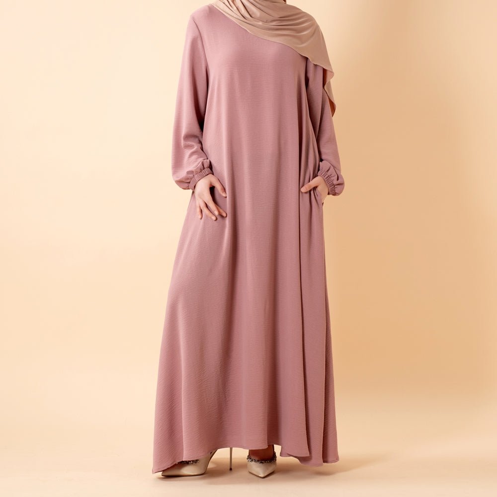 Lightweight everyday modest dress with comfortable relaxed drape