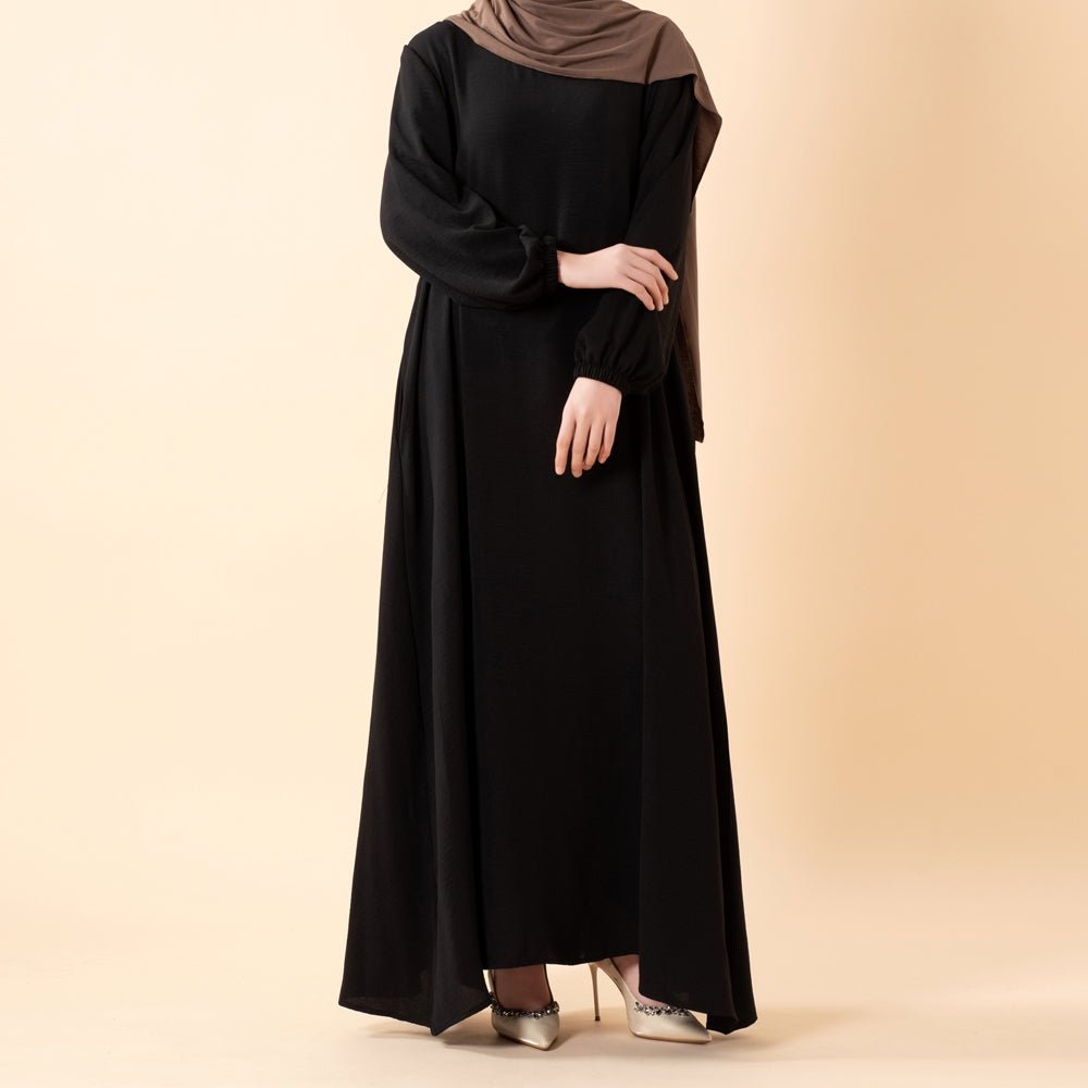 Crepe maxi dress with A-line skirt and comfortable elastic detail