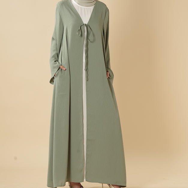 Essential Zoom Open Front Abaya with Tie Closure & Pockets (MOA309) - Mariam's Collection