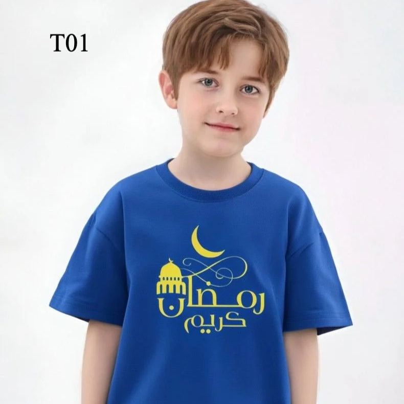 Customized Cotton Parent-Child T-Shirts – Ramadan & Keffiyeh Design for Kids and Adults (MTC001)