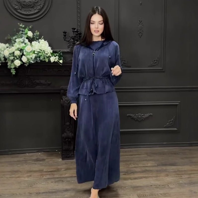 Fall Winter Modest Luxury 2 - Piece Hooded Abaya Set(MS113) - Mariam's Collection