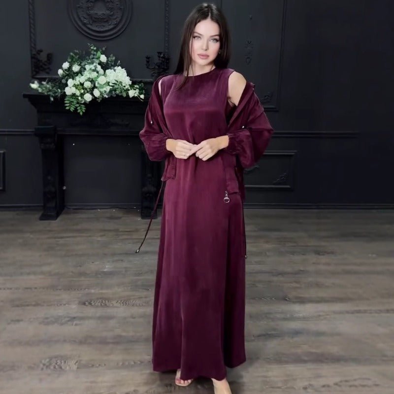 Fall Winter Modest Luxury 2 - Piece Hooded Abaya Set(MS113) - Mariam's Collection