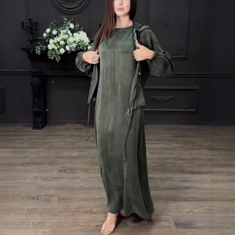 Fall Winter Modest Luxury 2 - Piece Hooded Abaya Set(MS113) - Mariam's Collection