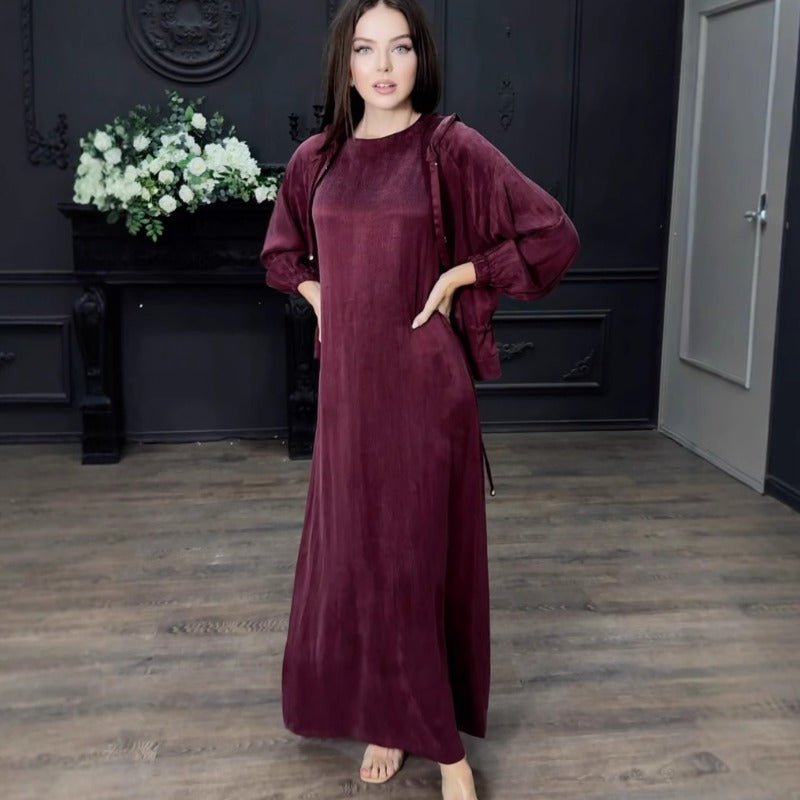 Fall Winter Modest Luxury 2 - Piece Hooded Abaya Set(MS113) - Mariam's Collection