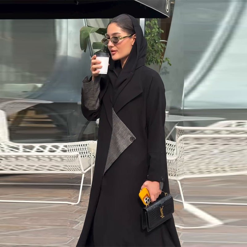 Fashion Forward Long Sleeve Paneled Black Coat | Elegant Long Outerwear(MOA243) - Mariam's Collection