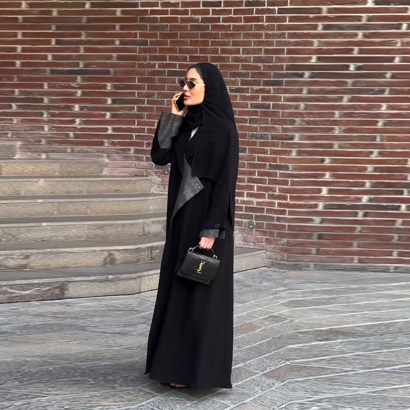 Fashion Forward Long Sleeve Paneled Black Coat | Elegant Long Outerwear(MOA243) - Mariam's Collection