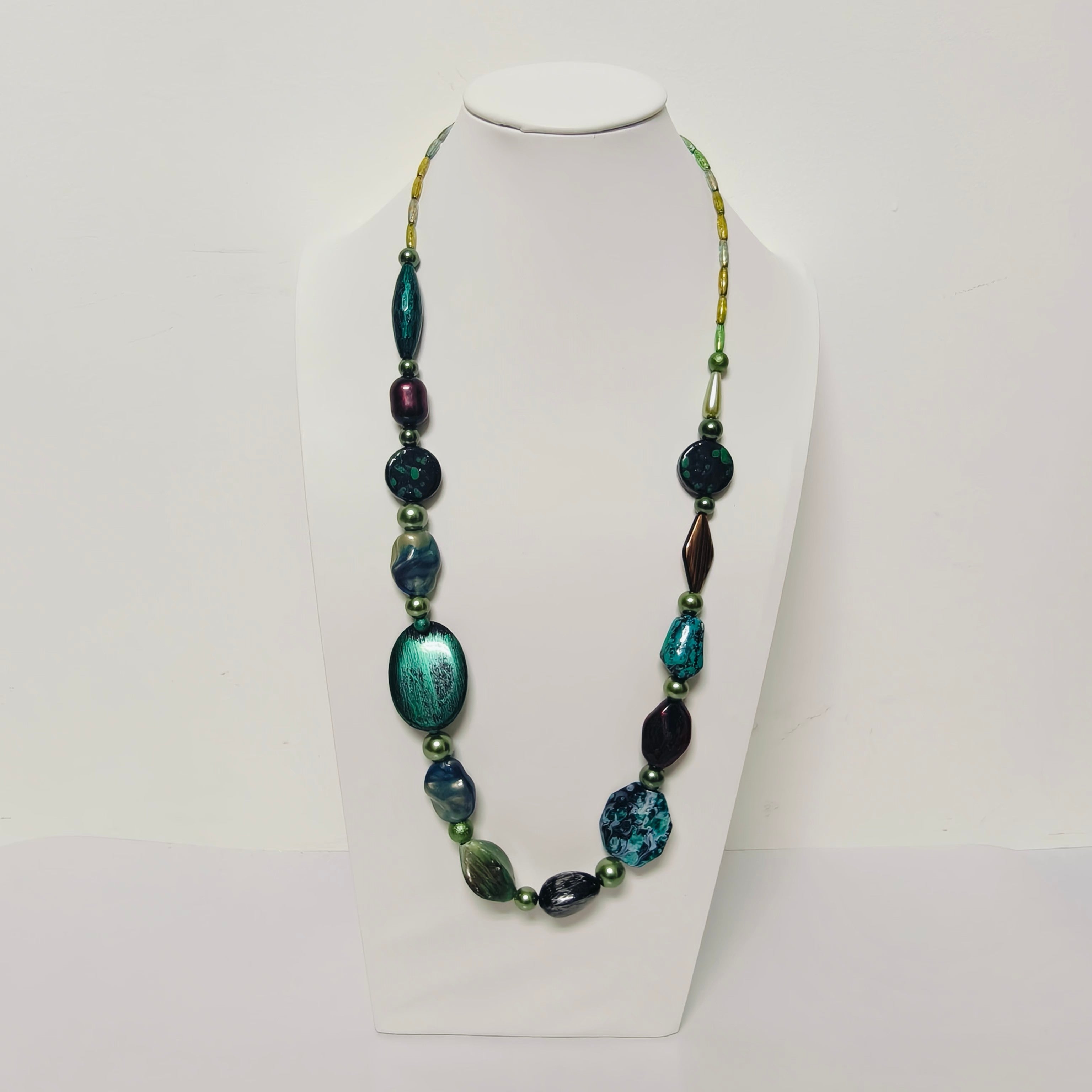 Handmade Resin & Shell Bead Necklace | Artistic Beaded Statement Necklace | Long Lightweight Boho Jewelry for Women (MAC346)