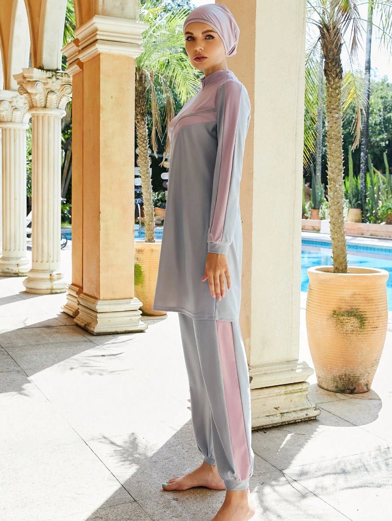 Muslim Women Swimming Suit With Headscarf & Pants, Long Sleeve Burkini Swim Suit (MB016)