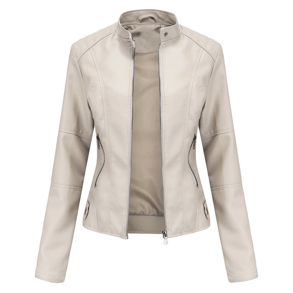 Fitted Moto Jacket | Stand Collar Faux Leather Biker Jacket(MS246) - Mariam's Collection