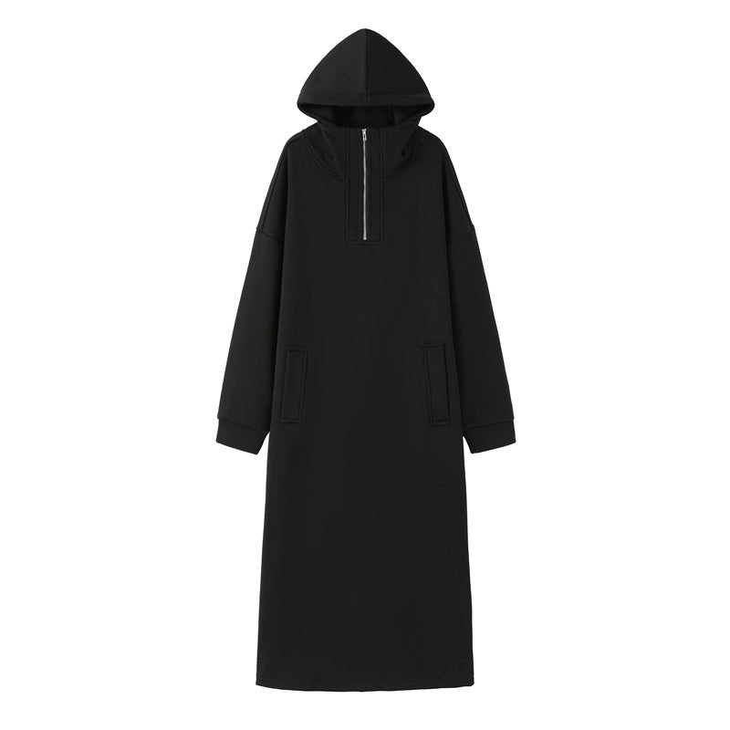 Fleece - Lined Hooded Maxi Sweatshirt Dress | Thick Winter Loungewear Dress(MS181) - Mariam's Collection