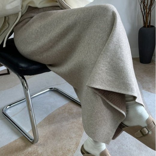 Fleece - Lined Knit Midi Skirt with Side Slit(MS207) - Mariam's Collection