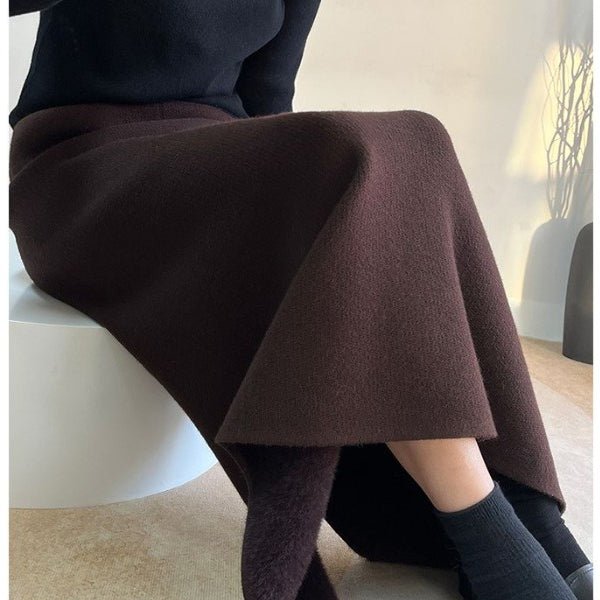 Fleece - Lined Knit Midi Skirt with Side Slit(MS207) - Mariam's Collection