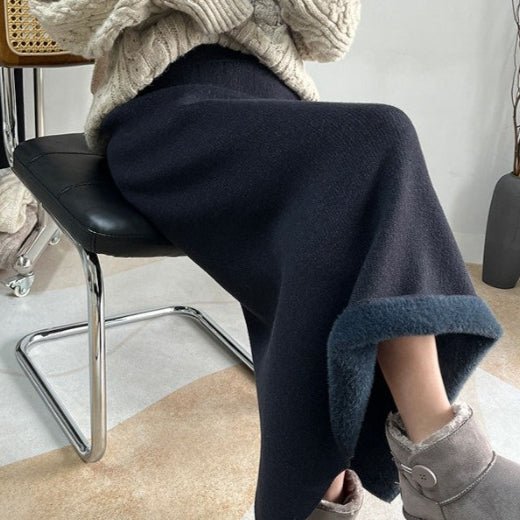 Fleece - Lined Knit Midi Skirt with Side Slit(MS207) - Mariam's Collection