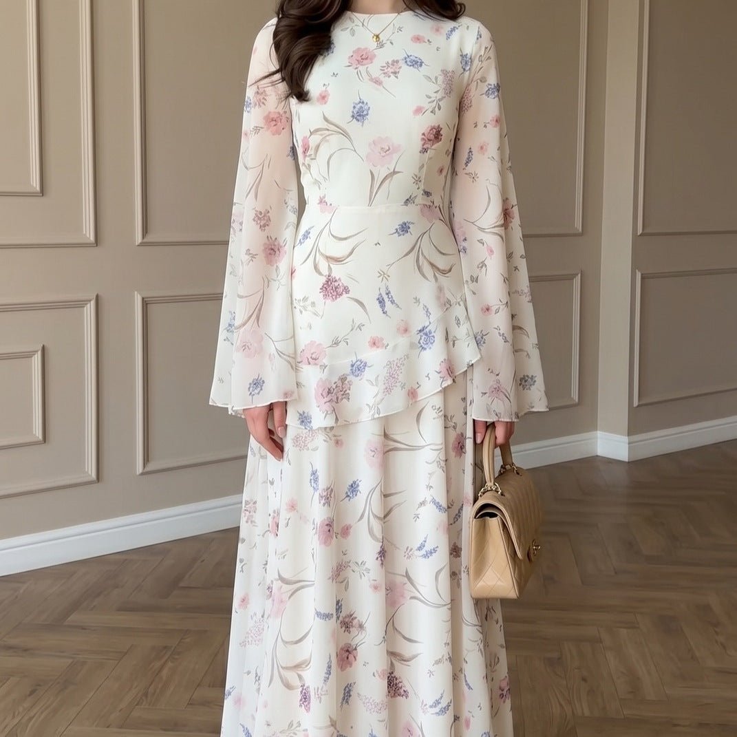 Floral Chiffon Maxi Dress(MS432) - Mariam's Collection
