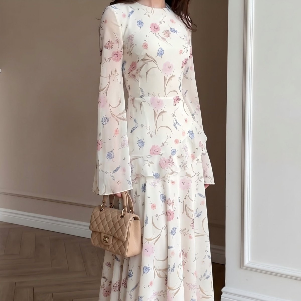 Floral Chiffon Maxi Dress(MS432) - Mariam's Collection