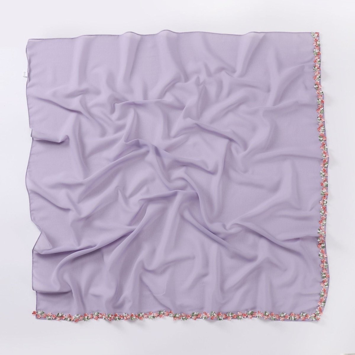 Rose powder floral embellished hijab scarf with pearl bead detail