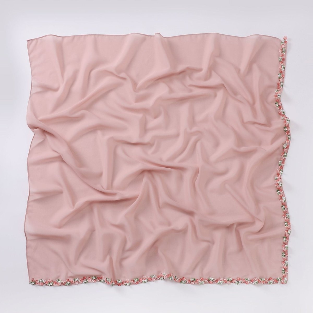 Grey floral embellished chiffon headscarf with lightweight drape