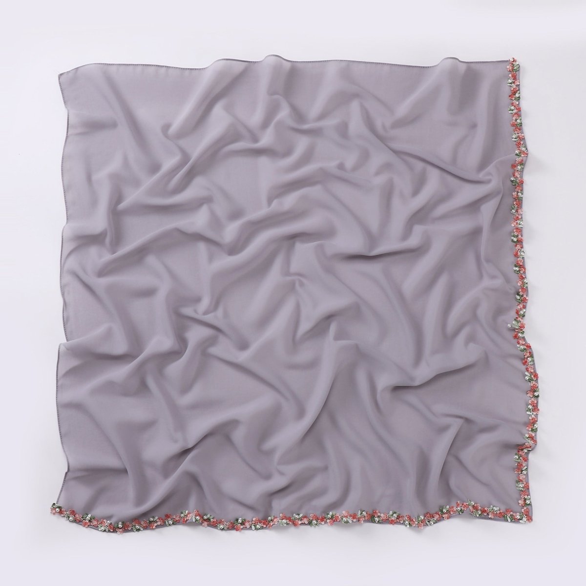 Floral embellished modest headscarf in taro purple with soft chiffon