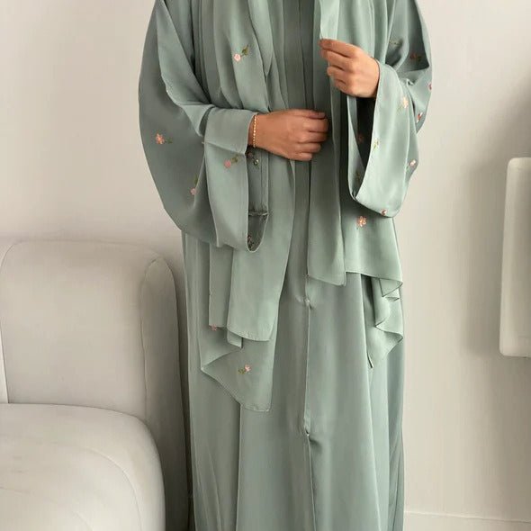 Floral Embroidered Abaya & Hijab Set(MOA248) - Mariam's Collection