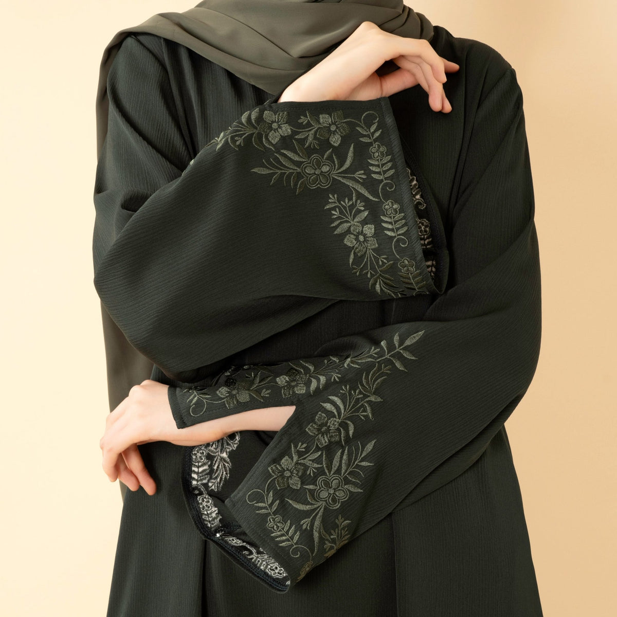 Floral Embroidered Cuff Abaya | Umbrella-Cut Zoom Maxi Dress(MA342) - Mariam's Collection