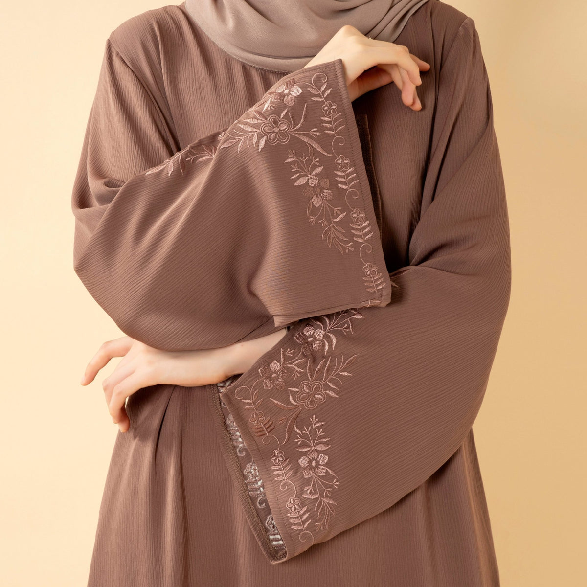 Floral Embroidered Cuff Abaya | Umbrella-Cut Zoom Maxi Dress(MA342) - Mariam's Collection