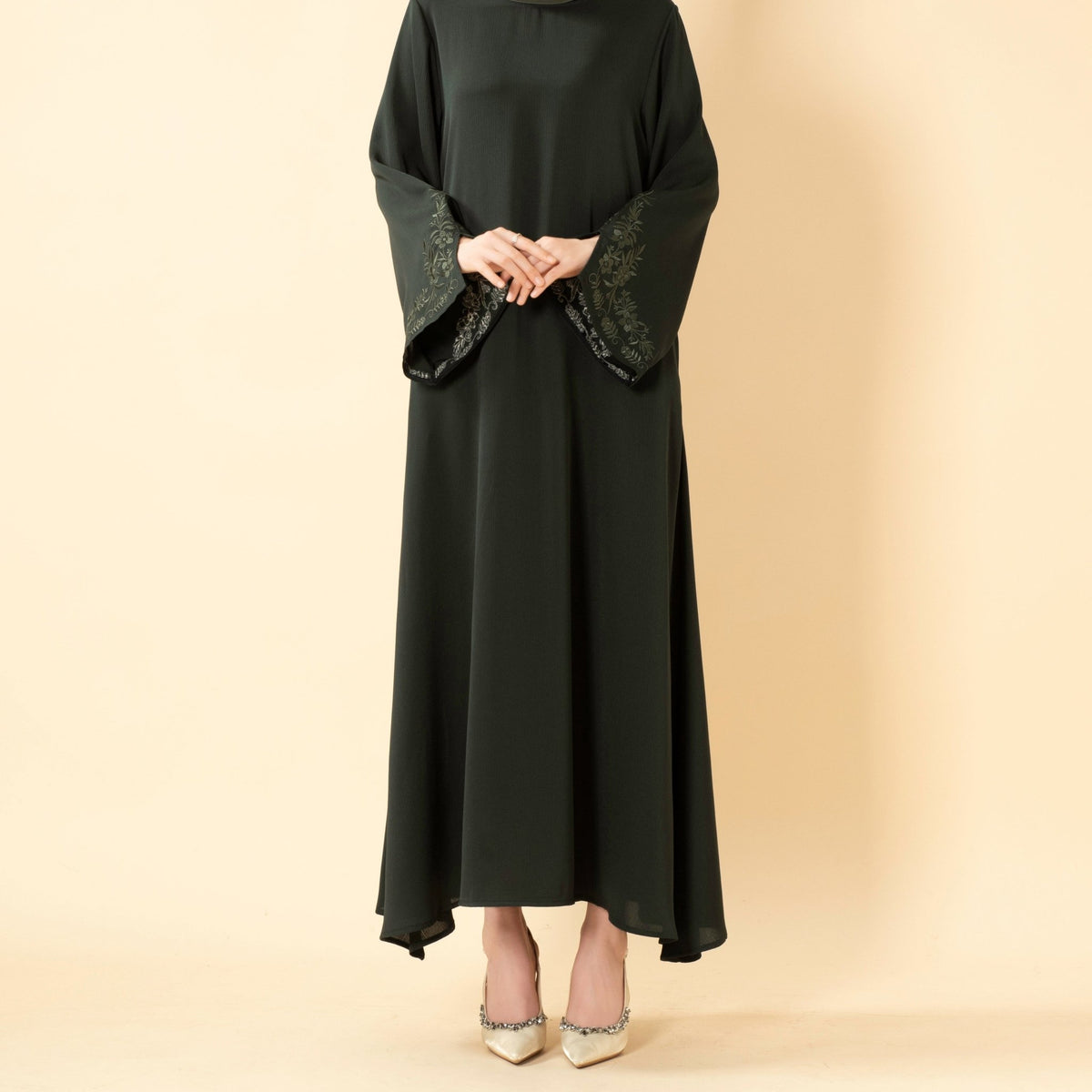 Floral Embroidered Cuff Abaya | Umbrella-Cut Zoom Maxi Dress(MA342) - Mariam's Collection